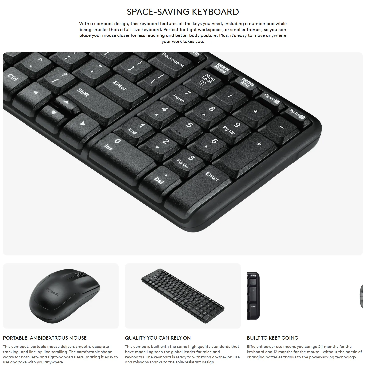 Space-saving wireless keyboard